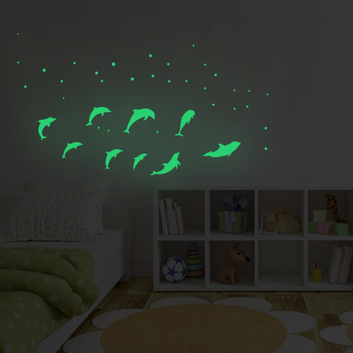 Dolphin Glow in the Dark Wall Stickers for Girls and Boys Bedroom, Kids Bedroom Decoration Accessories, Dolphin Wall Stickers for Girls Bedroom Decor
