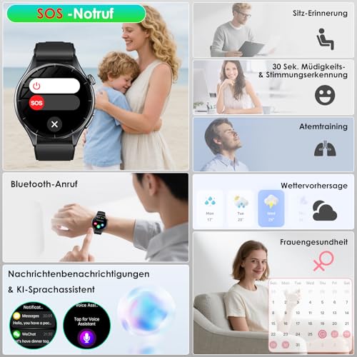 2026 Men's Smartwatch with ECG/Blood Pressure/BMI/HRV/Uric Acid/Emotion/Mood/LED Light, 1.56 Inch AMOLED Round Health Watch with SpO2/Body Temperature/Heart Rate Monitor/Sleep, SOS Emergency Call