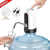 5 Gallon Water Bottle Pump, Puhibuox USB Charging Universal Electric Water Dispenser, Waterproof LED Button Automatic Drinking Water Jug Pump for 2-5 Gallon Water Jug, Plus 3 Silicone Hoses (White)
