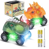 Magicfun Dinosaur Cars Gifts for Boys Girls, 2 Pack Dino Cars with LED Light Sound Dinosaur Toys Animal Vehicles for 2-8 Year Old Boys Girls Toddlers Kids Christmas Birthday Gifts