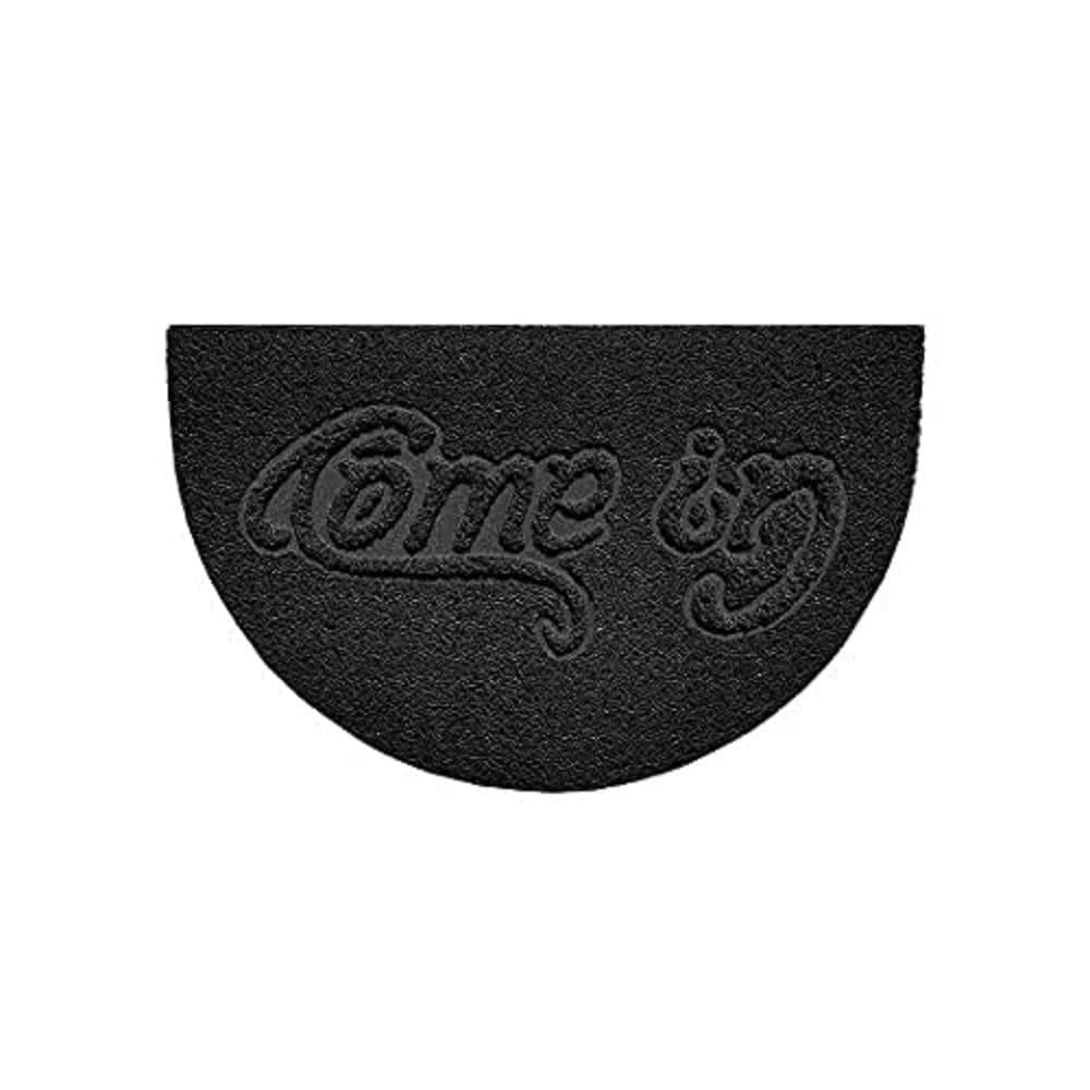 Nicoman Embossed Halfmoon Half Circle Door Mat Dirt-Trapper Jet-Washable Doormat 70x44cm (Black, COME-IN) - Use Indoor or Sheltered Outdoor