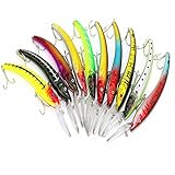 Maoko 10pcs Plastic Minnow Fishing Lures Baits Deep Diver Sinking Bass Crankbaits with 3d Eyes Two VMC Treble Hooks 6.1