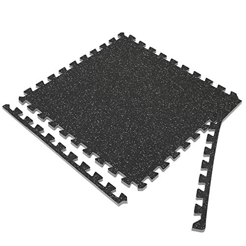 Clevr 1/2" Thick 48 sq ft Rubber Top EVA Foam Exercise Gym Mat | Black Interlocking Gym Foam Floor Mat Tiles (24" x 24" x 1/2'') | Durable Grip Protective Flooring | 12 Pcs | 1 Year Limited Warranty