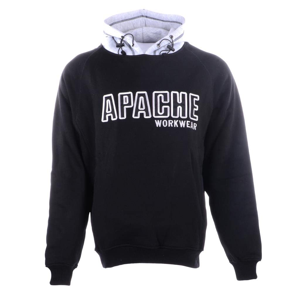 Apache Workwear Hoodie | Black/Gey | Size XXL| Fleece Hooded Sweatshirt | Front Pocket | Durable Elbow Patches | 5 Thread Stitching