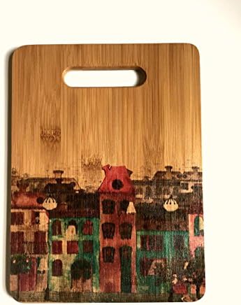 Bamboo Cutting Board by Bamboo &amp; Burlap | Organic &amp; Eco-Friendly, Watercolor Set Design For Kitchen | Medium, Comes w/ Burlap Bag-Wedding, Shower Gift
