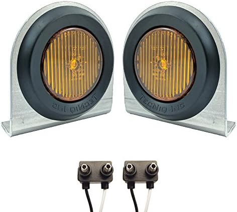 Pair of LED Low-Profile 2" Amber Side Markers - LED Light Kit w/ Steel Mounting Brackets, Wire Plugs, &amp; Grommets - LED Trailer Truck RV Lights (2" Round LED, Amber)
