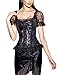 Burvogue Women's Short Sleeve Gothic Steampunk Jacquard Corsets Tops (Medium, Black)