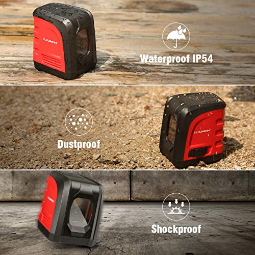 FLOUREON Laser Level Self-Leveling Horizontal and Vertical Cross-Line Laser, Tripod Mount Base, IP54 Waterproof, Dustproof, Shockproof, Dual Ways to Charge (Battery & Type C Included) ...