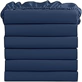 FreshCulture Twin Fitted Sheets, Bulk Pack of 6, Deep Pocket, Soft Microfiber Bottom Sheets for Home, Salons, Hotels, Twin Size Fitted Sheets Only (Navy Blue)