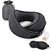 MLVOC Travel Pillow 100% Pure Memory Foam Neck Pillow, New Upgrade Design,More Better Surround and Support, Ajustable,Washable and Breathable Airplane Pillow, with 3D Sleep Eye Mask, Earplugs, Black