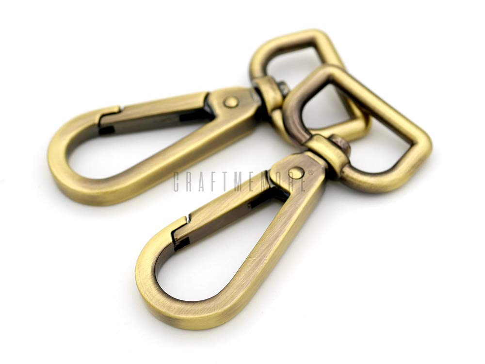 CRAFTMEmore 2PCS 3/4 Inch Push Gate Snap Hooks Metal Swivel Lobster Claw Clasp Purse Hardware SC21 (Brushed Brass)
