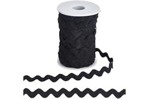 GORGECRAFT 1 Roll 25 Yards RIC Rac Trim Ribbon 0.4 inch/10mm Black Rick Rack Wave Sewing Bending Fringe Trim Braided Woven Fabric for Sewing Flower Making Wedding Dress Party Lace Ribbon Craft