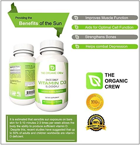 Vitamin D3 Organic Supplement 5,000iu Non GMO Gluten Free, by The Organic Crew