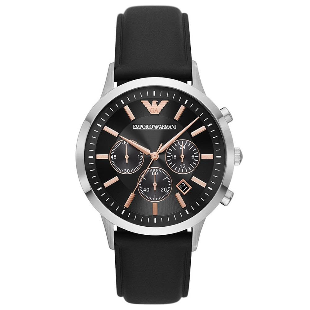 Emporio Armani Watch for Men, Chronograph Movement, 43 mm Silver Stainless Steel Case with a Leather Strap, AR11431