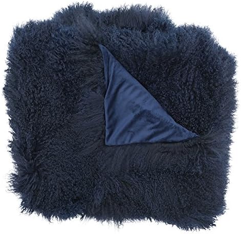 genuine Navy BlueTibetan Mongolian Sheepskin Fur blanket 47x71" / 120x180cm bed Cover