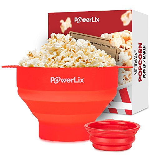 UPC 709586878484, PowerLix Microwave Popcorn Popper, Collapsible Silicone Bowl, Hot Air Popcorn Maker, Healthy Machine No Oil Needed, BPA PVC Free With Lid AND Convenient Handles, Measuring cup Include (Red)