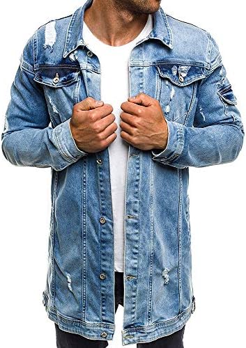 BaZhaHei Men's Casual Vintage Demin Coat Wash Distressed Denim Jacket Mens Autumn Winter Coat Top with Pockets Button Blouse Shirt Mens Fashion Jacket Tops Black
