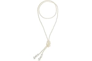 MECCANIXITY Long Pearl Necklace, Faux Pearls Strand for Women, 1920s Flapper Style Vintage Long Layered Beaded Necklace