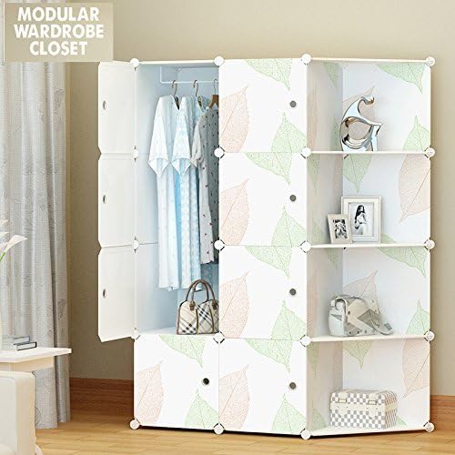 ULWHome Portable Clothes Closet Wardrobe/Storage Organizer with doors, Large space and Sturdy Construction. Beige-8 cube w/ Corner