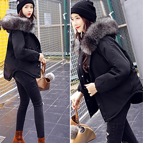 image for Kimloog Women Winter Faux Fur Hooded Paka Waist Zipper Button Jacket C