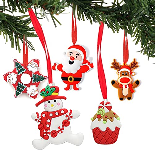 MRSUNGIRL 5 PCS Christmas Tree Decorations Set with Gift Box ,3 Inch Tall Santa Snowman Reindeer Fidget Spinner Hanging Charms for Holiday Party, Backpack Pendant and Kid\'s Gifts