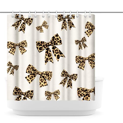 Rasrantyed Yellow Leopard Print Bow Shower Curtain at Amazon