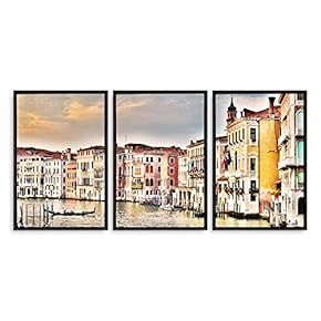 3 Piece Framed Canvas Wall Art for Living Room, Bedroom Italy City Landscape Canvas Prints for Modern Home Decoration Ready to Hang - 16"x24"x3 Panels