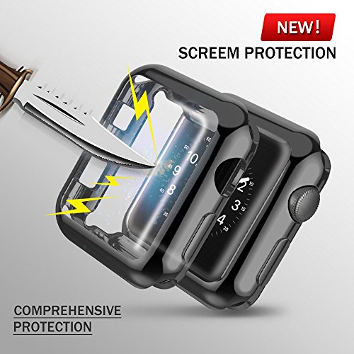 Haojavo Case for Apple Watch Series 3 42mm Screen Protector, 2 Pack iWatch PC Overall Protective Case TPU HD Clear Ultra-Thin Cover for Apple Watch Series 3 42mm Accessories