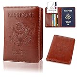 GDTK Leather Passport Holder Cover RFID Blocking Travel Wallet (Brown)