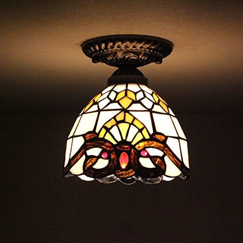 Gweat 8-inch Vintage Pastoral Stained Glass Tiffany Ceiling Light Living Room Chandelier Hallway Chandelier