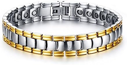 XUANPAI Mens Stainless Steel Magnetic Therapy Bracelet with Magnets Germanium,Negative Ion,Far Infrared