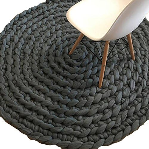 Merino Wool Rug,Chunky Knit Carpet,Chunky Knit Rug,Crochet Round Rug,Round Rug,100% Wool Circle Rug,Super Bulky Merino Rug,Bedroom Rug,Living Room Rug (Diameter-39inch, Grey)