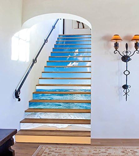 Estrellaw Beach Landscape Stair Risers Decoration Photo Mural Vinyl Decal Wallpaper Murals Wallpaper Mural (13x H:18cm x W:94cm (7"x37"))