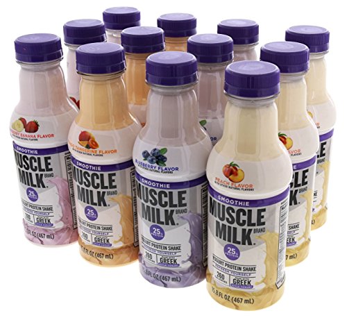 Muscle Milk Smoothie Bundle of Twelve Assorted 16 Oz Bottles: 3 each of Blueberry, Mango Tangerine, Peach and Strawberry Banana