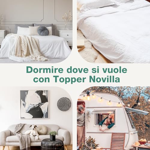 Novilla Topper 160x200, Topper Matrimoniale in Memory Foam e Schiuma in Fibra di Bambù 5cm，Favorisce la Ventilazione e la Permeabilità All'aria, Buon Supporto, Eccellente Fascia Elastica Antiscivolo