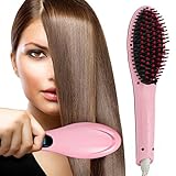 Hair straightener,PrettyQueen Professional Detangling Hair Brush Hair Styling Comb Digital Anti Static Anti-Scald Ceramic Heating Iron Pink Hair Massage Straightening Irons