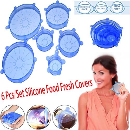 IUNIQEE Silicone Stretch Lids Food Fruit fresh Saving Covers Bowl Lid 6 pcs/set Food Saving Lids for Preserving Leftover Fruits and Vegetable Suitable for Any Different Sizes of Containers