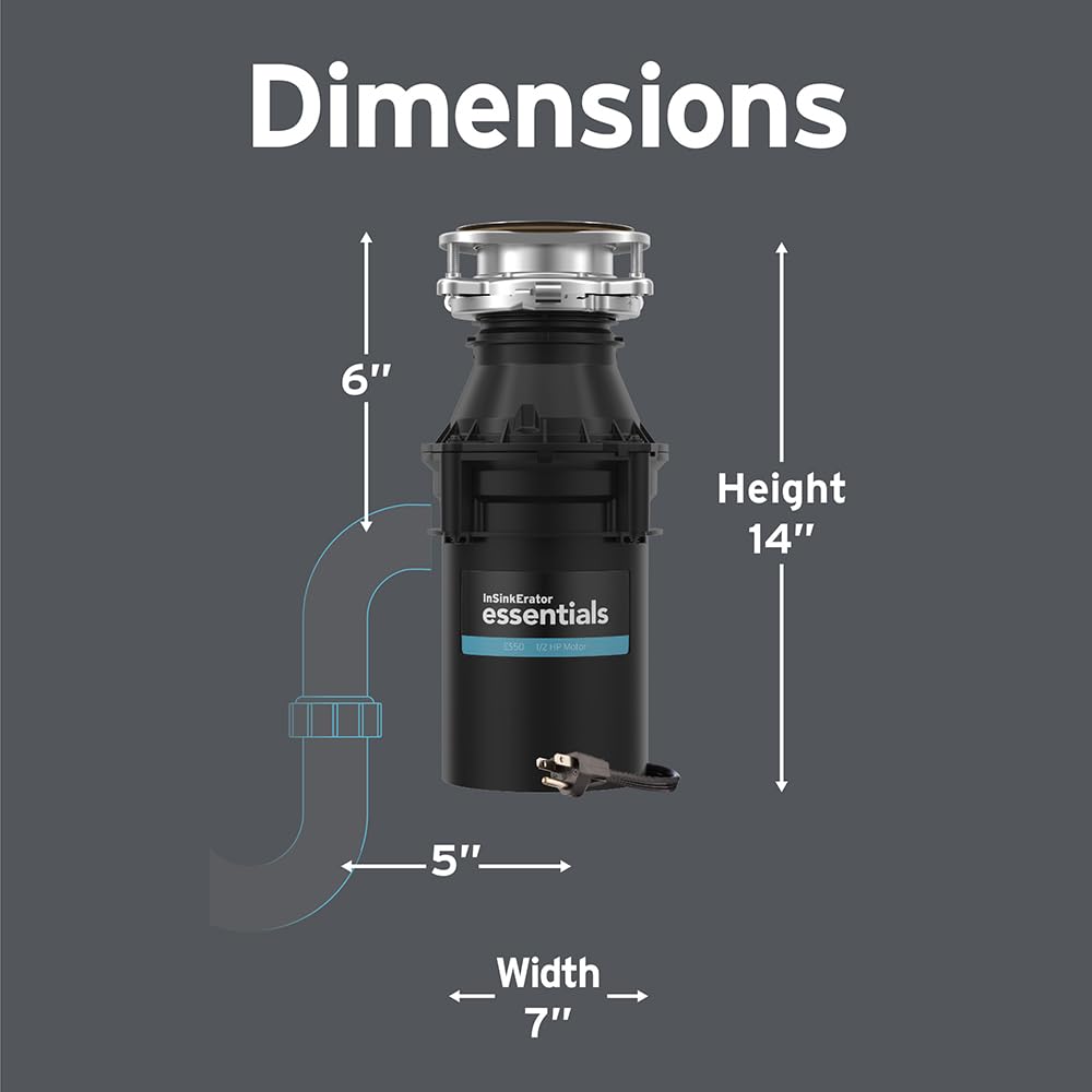 InSinkErator Essentials ES50 Kitchen Garbage Disposal with Power Cord, 1/2 HP Motor Continuous Feed Food Waste Disposer, ES50 W/C