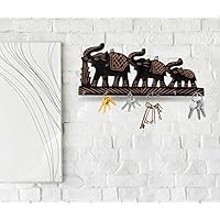 Fine Craft India Elephant Family Wooden Key Holder Decorative Showpiece Key Hook Organizer Best Gifting Home Decor