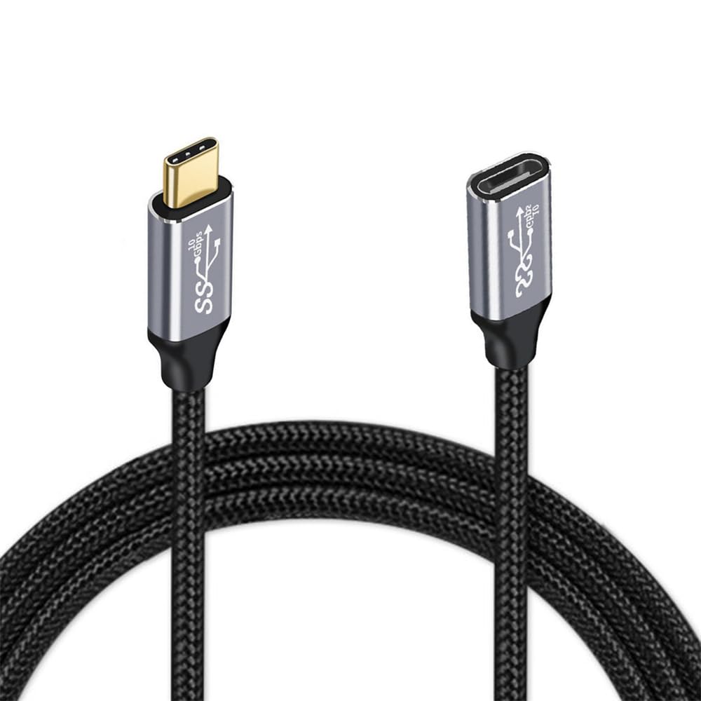 NFHK USB-C USB 3.1 Type-C Male to Female Extension Data Cable 10Gbps 100W with Sleeve for Laptop Phone 20cm