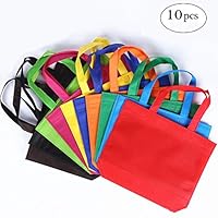 Homyu 10-Pack Gift Tote Reusable Bags Travel To-Go Food Containers Non-woven Fabric Party Tote Bags Reusable Shopping Grocery Bags with Handles -10 Colors (A)