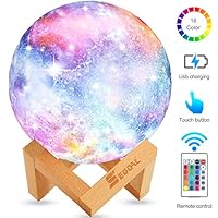 Night Light for Kids Moon Lamp 16 Colors LED 5.9 Inch 3D Printing Star Moon Light with Stand, Touch & Remote Control & USB Rechargeable Baby Light Perfect Birthday Holiday Gift for Lover Friends
