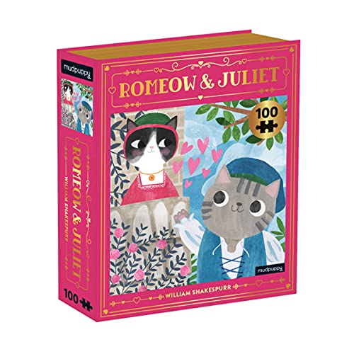 Mudpuppy Romeow & Juliet Bookish Cats Puzzle, 100 Pieces, 10.75” x 13.5” – Jigsaw Puzzle for Ages 6 and Up, Features an Adorable Cat Portrait with Foil Embellishments, Thick, Sturdy Pieces, Multicolor