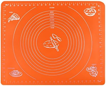 Silicone Baking Mat, KinHom 16'' * 20'' Reusable Non-Stick Baking Pastry Rolling Heat Resistant Table Mat with Measurements Chef Tools for Pizza,Breads,Lasagna,and other Recipes in Kitchen Orange