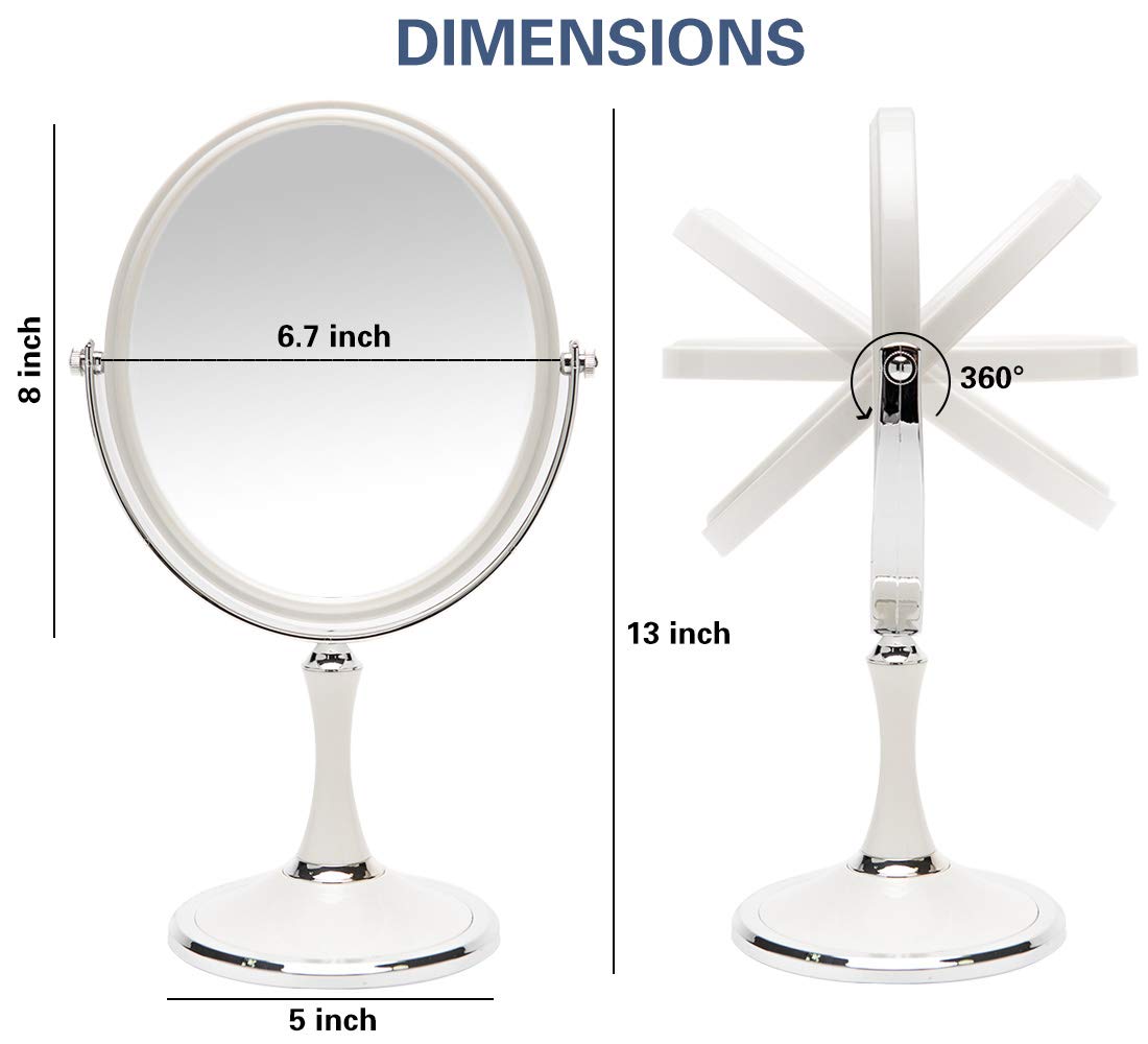 YEAKE Vintage Table Mirror with Stand 8-inch Double Sided Swivel 1X/3X Magnification Desk Mirror with Silver Style 13 Inch Height Standing Tabletop Makeup Vanity Mirror(Oval)