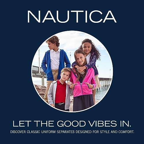 NAUTICA GIRLS’ SCHOOL UNIFORM BOOTCUT PANTS, ADJUSTABLE ELASTIC WAISTBAND WITH BUTTON CLOSURE, COMFORTABLE TWILL MATERIAL, NAVY/HIGH WAIST, 16 PLUS