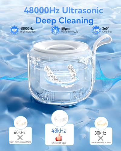 JeaTone Ultrasonic Retainer Cleaner, 48kHz Ultrasonic Cleaner Portable Cordless 200ML Retainer Cleaner | Dental Cleaning Pod for Deep Cleaning Night Guard, Tooth Splint, Braces, Mouth Guard, Jewelry