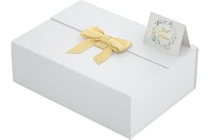 ROSTELACK White Gift Box With Lid 13" X 9" X 4", Deluxe Gift Box With Ribbon Greeting Card and Magnet Closure, Suitable for Wedding, Mother'S Day, Bridesmaid Gift, Graduation, Christmas, Holiday, Birthday,