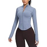 AVGO Women's Cropped Running Workout Jackets Zip Slim Fit Athletic Tops with Thumb Holes