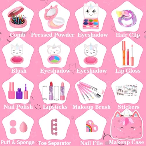 Uniiking® Kids Makeup Girls Toys - Washable Makeup Kit Kid Children Princess Dress Up Christmas Birthday Gifts Toys for 3 4 5 6 7 8 9 10 11 12 Year Old Girls